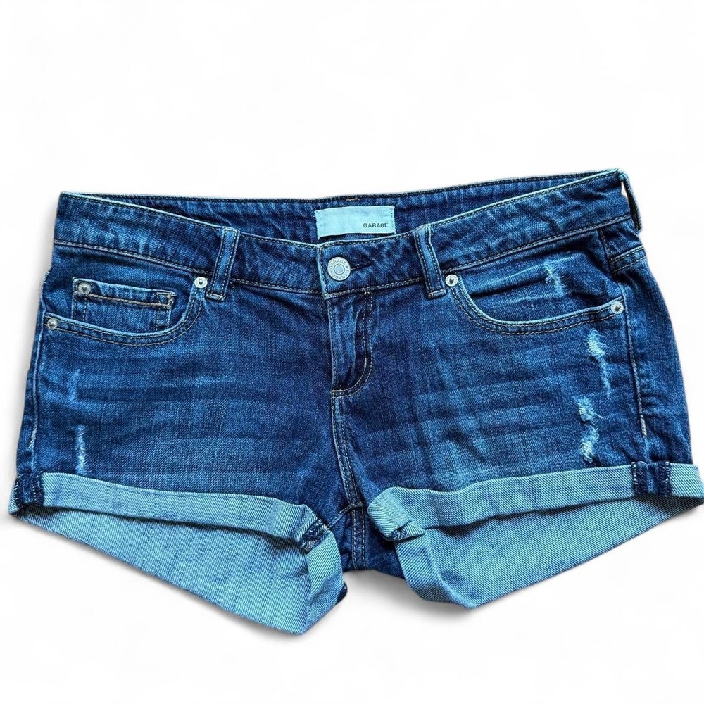 Garage Flirty Short Low Rise Distressed Stretch Denim Jean Shorts Blue 8-10